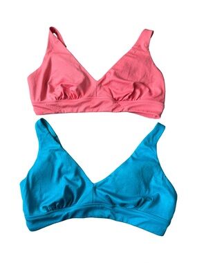 George Plus Bikini Top Lot of 2 Coral Pink & Teal V-Neck Textured Size 2X NWT